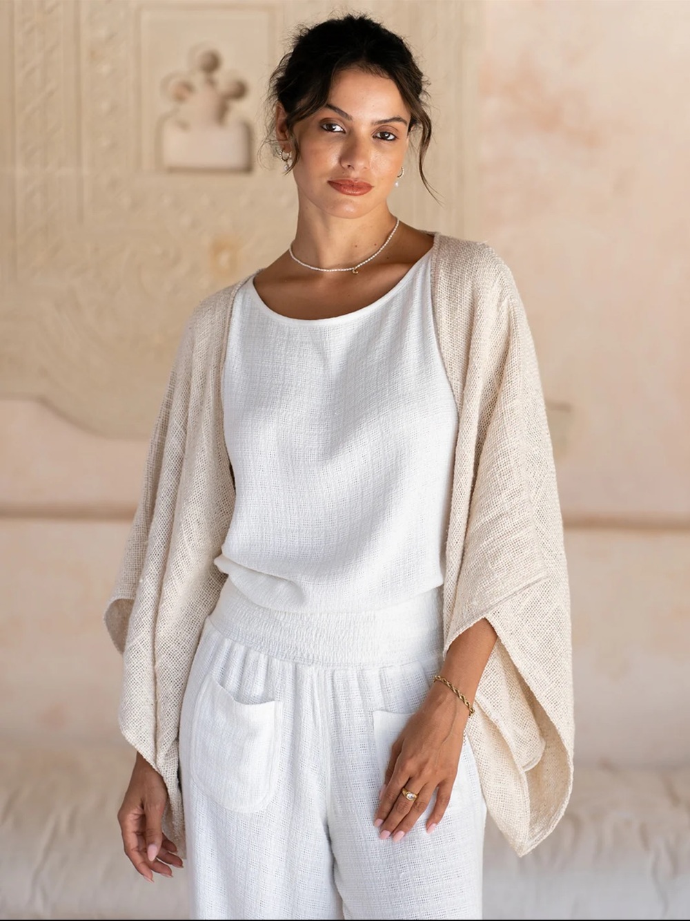 Nomad Bloom Cotton Shrug Knit Sweater Cardigan in Ecru NWT